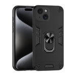 WANLONFENG for iPhone 15 YS Series Case Kicktand Shockproof PC TPU Phone Cover with 2Pcs Tempered Glass Film