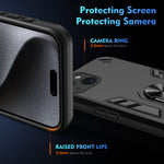 WANLONFENG for iPhone 15 YS Series Case Kicktand Shockproof PC TPU Phone Cover with 2Pcs Tempered Glass Film