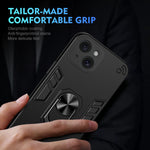 WANLONFENG for iPhone 15 YS Series Case Kicktand Shockproof PC TPU Phone Cover with 2Pcs Tempered Glass Film