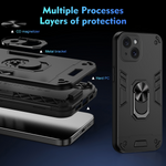 WANLONFENG for iPhone 15 YS Series Case Kicktand Shockproof PC TPU Phone Cover with 2Pcs Tempered Glass Film