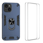 WANLONFENG for iPhone 15 YS Series Case Kicktand Shockproof PC TPU Phone Cover with 2Pcs Tempered Glass Film