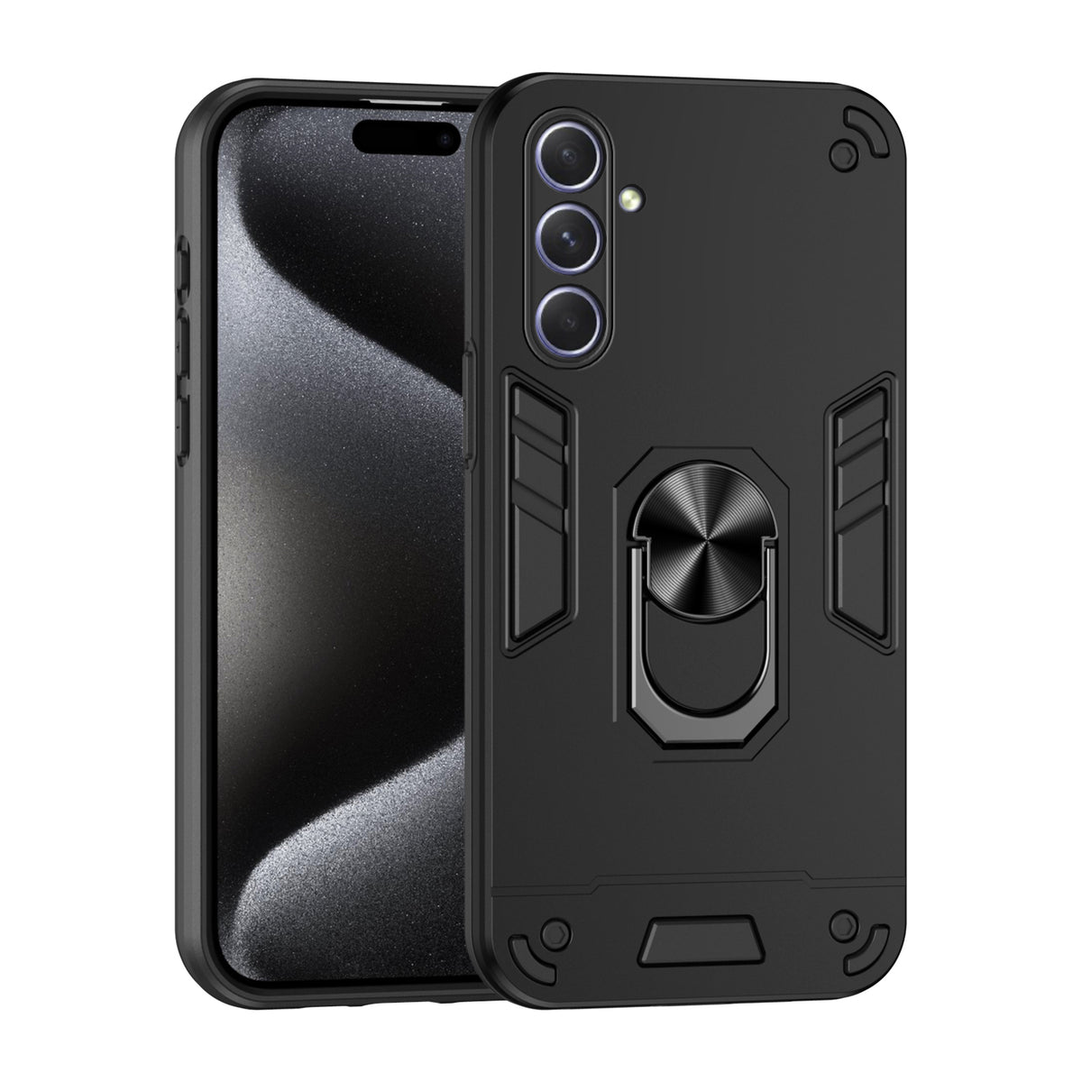 WANLONFENG til Samsung Galaxy A55 5G YS Series Cover Kicktand Stødsikkert PC TPU Telefoncover med 2 stk. Hærdet Glasfilm