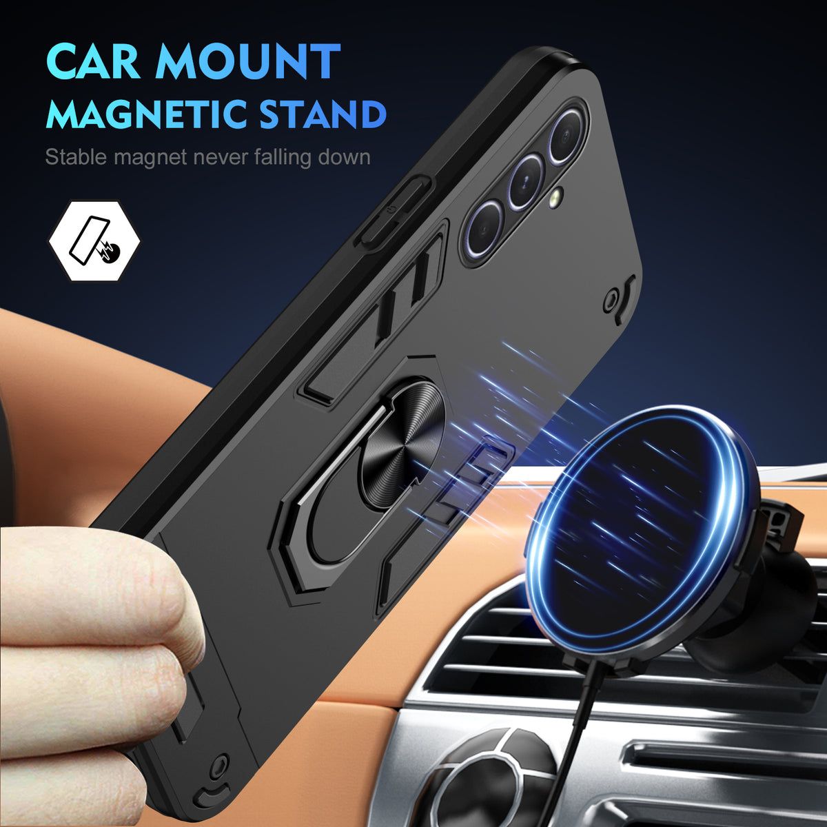 WANLONFENG til Samsung Galaxy A55 5G YS Series Cover Kicktand Stødsikkert PC TPU Telefoncover med 2 stk. Hærdet Glasfilm