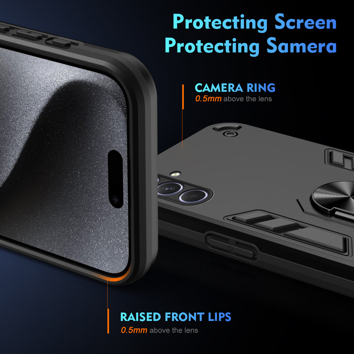 WANLONFENG til Samsung Galaxy A55 5G YS Series Cover Kicktand Stødsikkert PC TPU Telefoncover med 2 stk. Hærdet Glasfilm