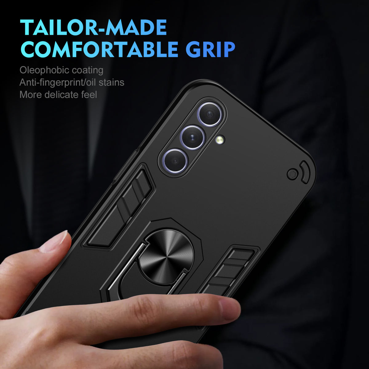 WANLONFENG til Samsung Galaxy A55 5G YS Series Cover Kicktand Stødsikkert PC TPU Telefoncover med 2 stk. Hærdet Glasfilm