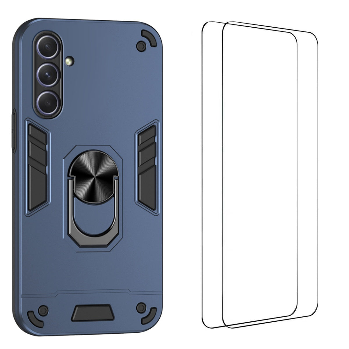 WANLONFENG til Samsung Galaxy A55 5G YS Series Cover Kicktand Stødsikkert PC TPU Telefoncover med 2 stk. Hærdet Glasfilm