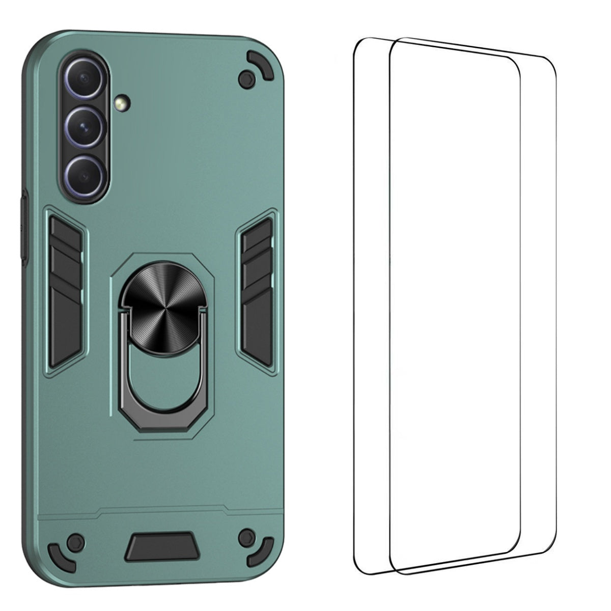 WANLONFENG til Samsung Galaxy A55 5G YS Series Cover Kicktand Stødsikkert PC TPU Telefoncover med 2 stk. Hærdet Glasfilm