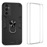 WANLONFENG for Samsung Galaxy S24 FE YS Series Case Kickstand Shockproof PC TPU Phone Cover with 2Pcs Tempered Glass Film