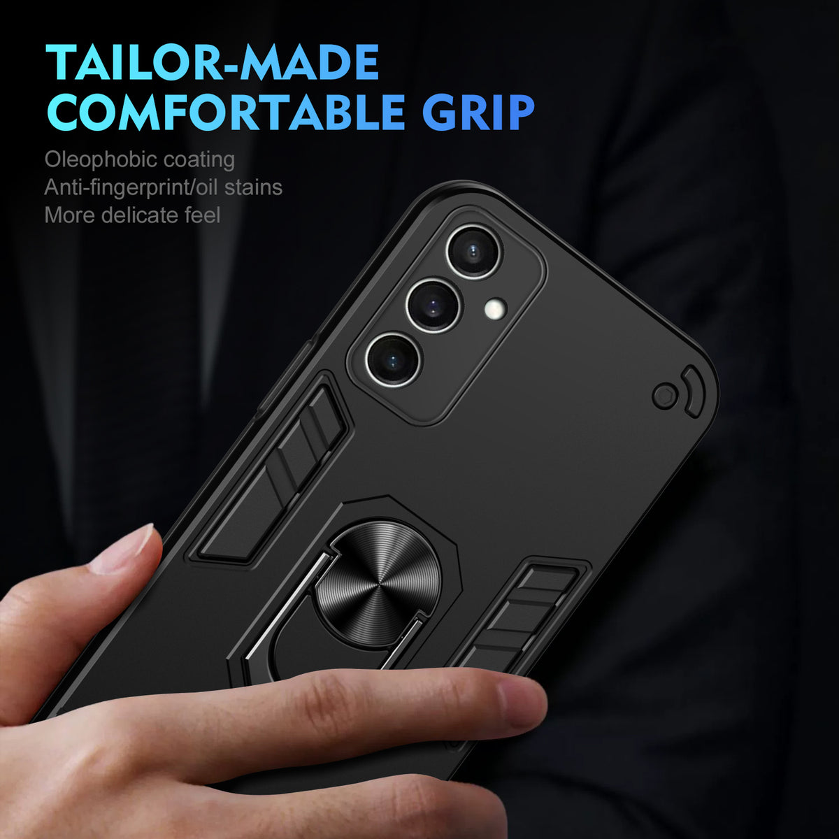 WANLONFENG for Samsung Galaxy S24 FE YS Series Case Kickstand Shockproof PC TPU Phone Cover with 2Pcs Tempered Glass Film