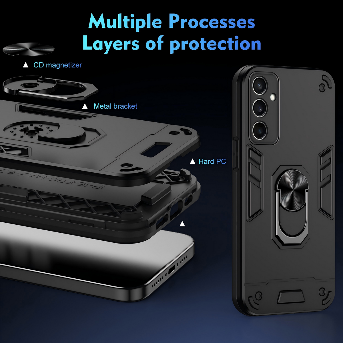 WANLONFENG for Samsung Galaxy S24 FE YS Series Case Kickstand Shockproof PC TPU Phone Cover with 2Pcs Tempered Glass Film