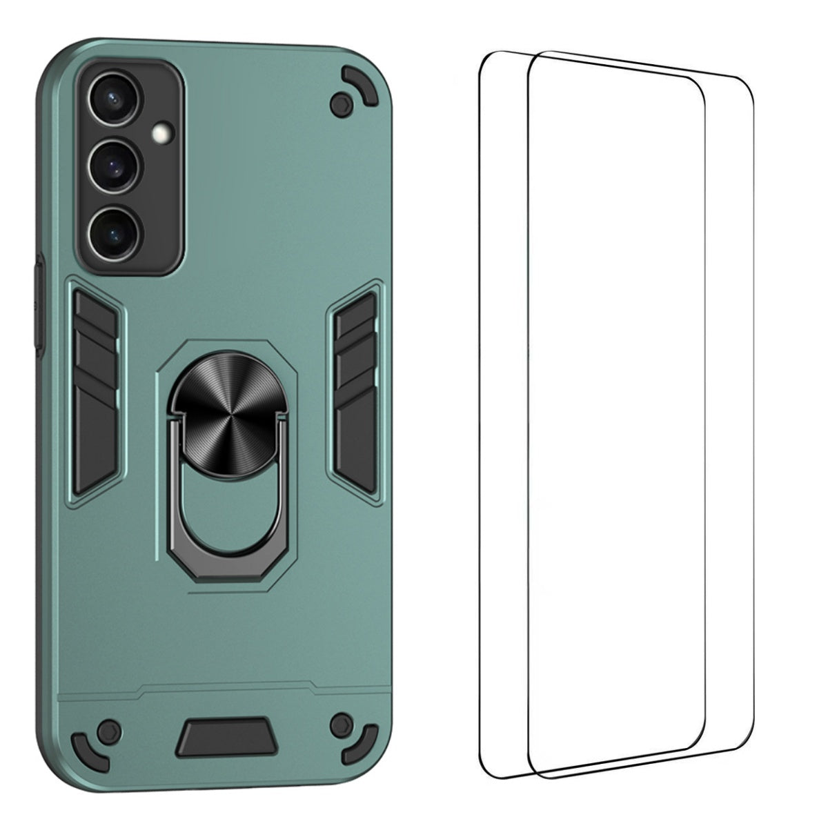 WANLONFENG for Samsung Galaxy S24 FE YS Series Case Kickstand Shockproof PC TPU Phone Cover with 2Pcs Tempered Glass Film