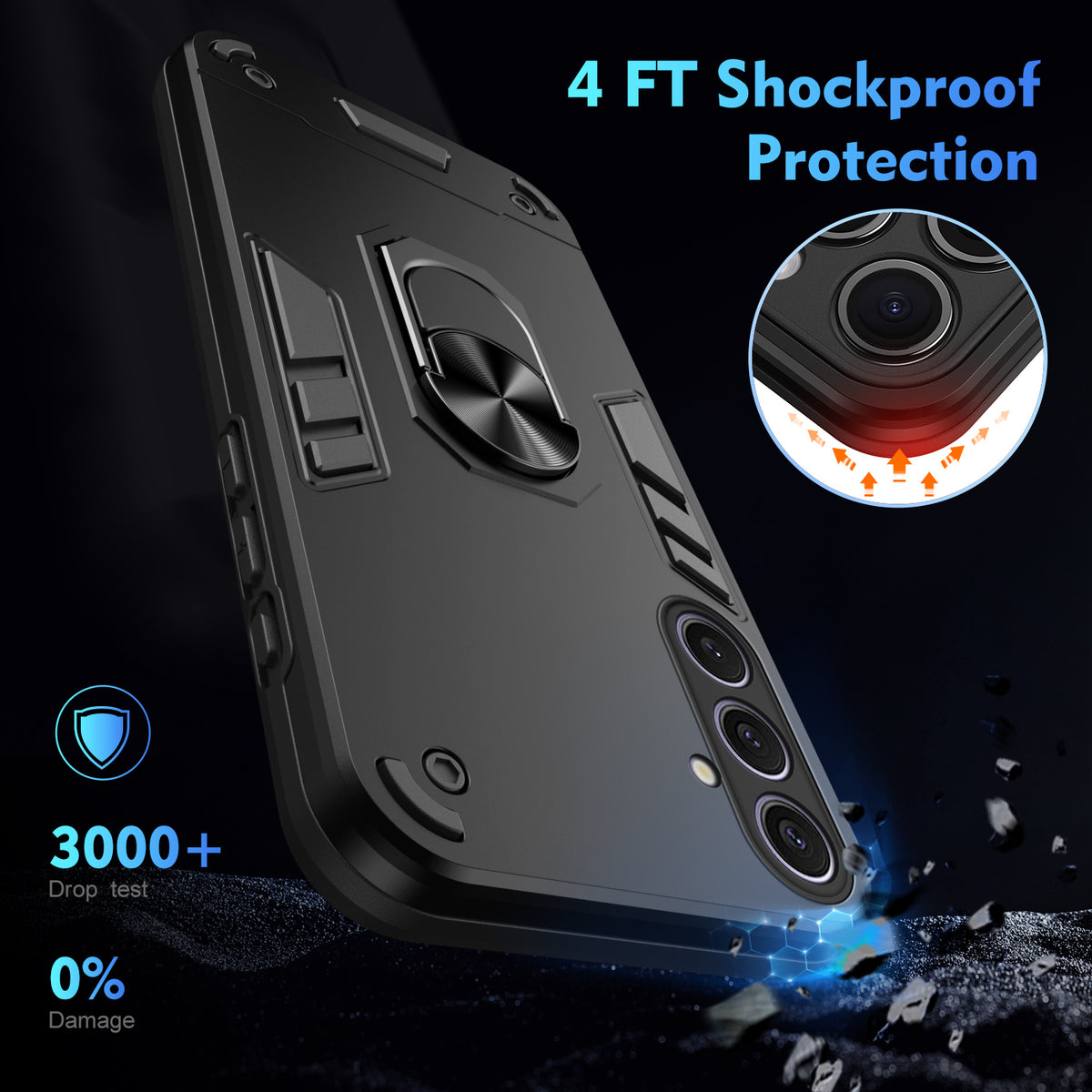 WANLONFENG til Samsung Galaxy S25+ YS Series Cover Kickstand Stødsikkert PC TPU Telefoncover med 2 stk. Hærdet Glasfilm