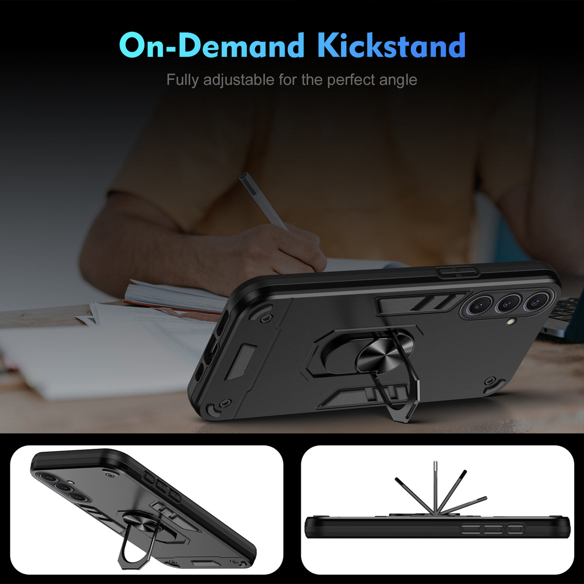 WANLONFENG til Samsung Galaxy S25+ YS Series Cover Kickstand Stødsikkert PC TPU Telefoncover med 2 stk. Hærdet Glasfilm