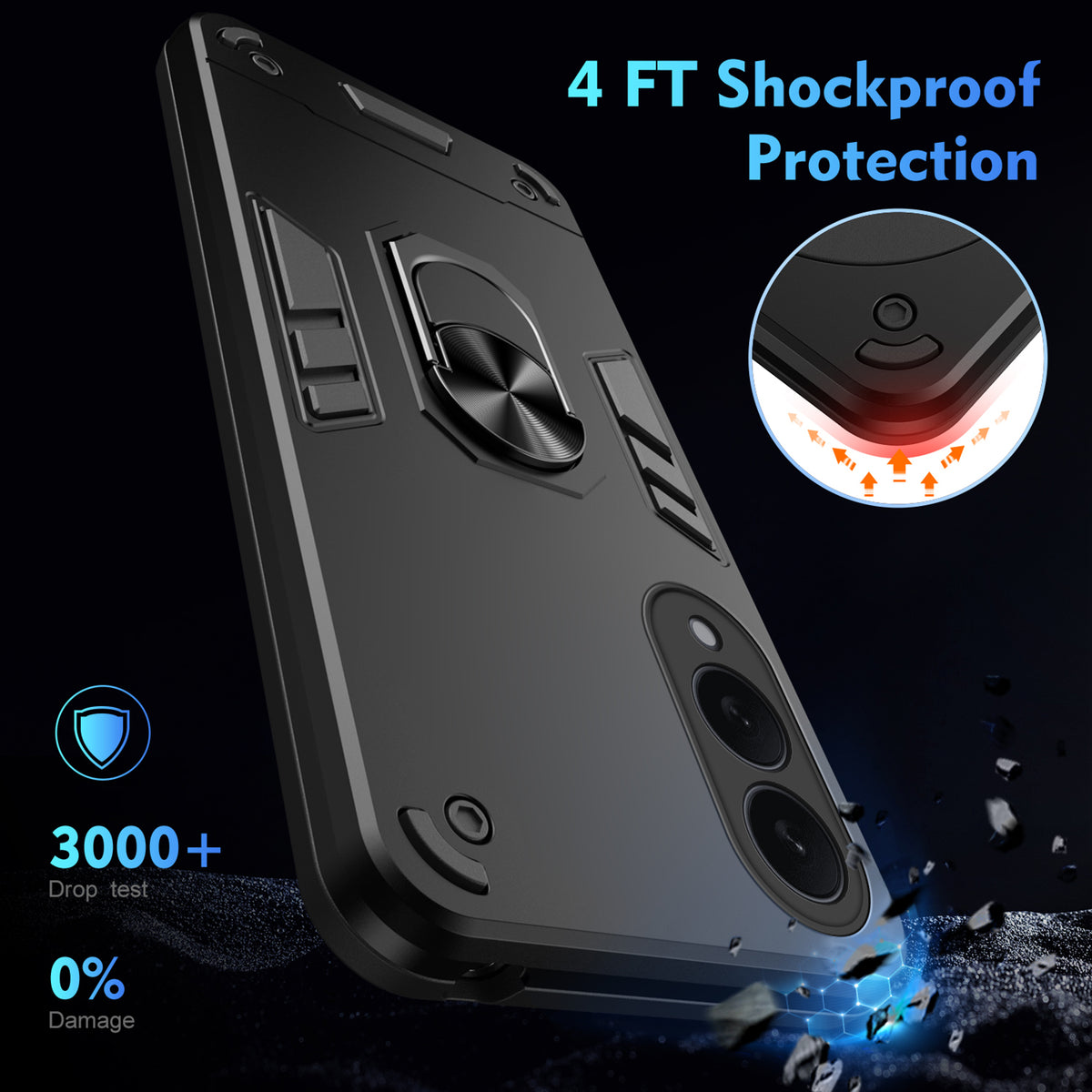 WANLONFENG för Samsung Galaxy S25 Edge YS-seriens skal, stötsäkert PC TPU-mobilskal med 2 st. härdat glasfilm