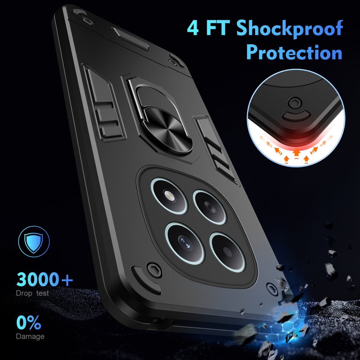 WANLONFENG for Xiaomi Poco M8 5G / Xiaomi Redmi Note 15 5G (Global) YS Series Case Kicktand Shockproof PC TPU Phone Cover with 2Pcs Tempered Glass Film