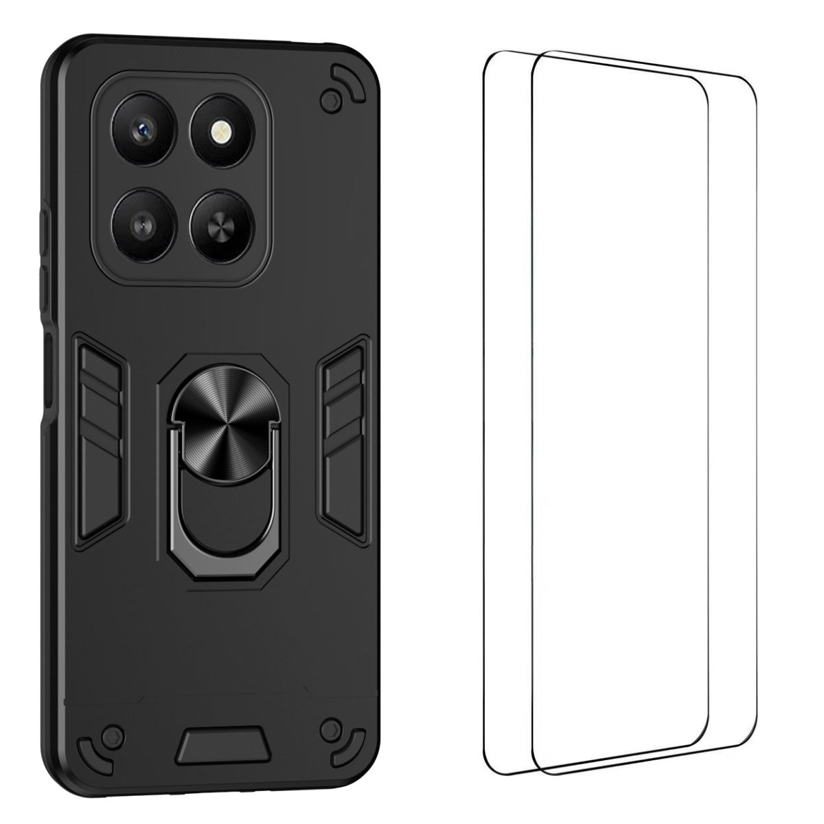 WANLONFENG for Honor 400 Smart 4G / Honor X7d 4G / Honor 400 Smart 5G YS Series Case Kickstand Shockproof PC TPU Phone Cover with 2Pcs Tempered Glass Film