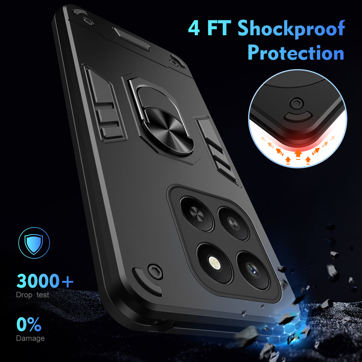 WANLONFENG for Honor 400 Smart 4G / Honor X7d 4G / Honor 400 Smart 5G YS Series Case Kickstand Shockproof PC TPU Phone Cover with 2Pcs Tempered Glass Film