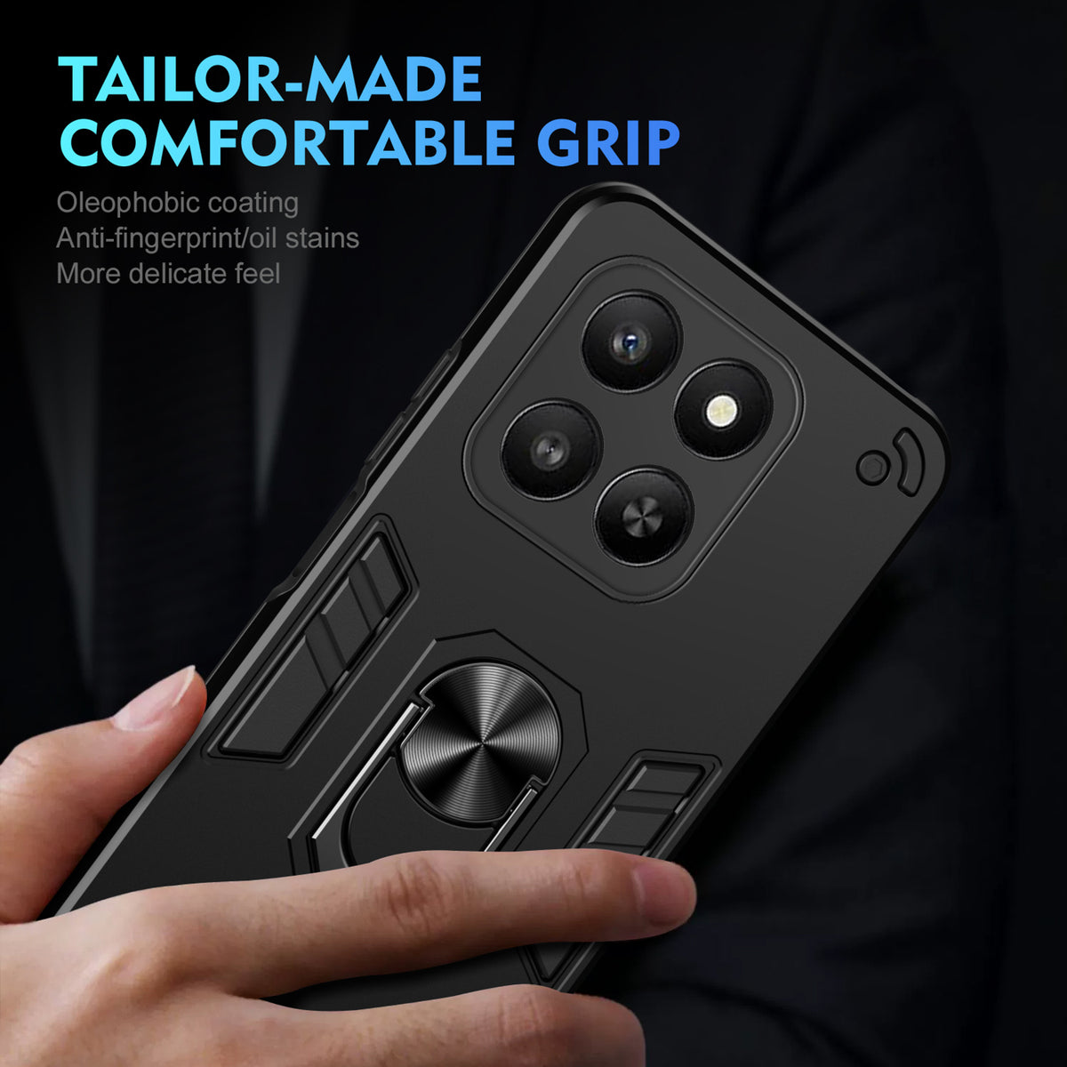 WANLONFENG for Honor 400 Smart 4G / Honor X7d 4G / Honor 400 Smart 5G YS Series Case Kickstand Shockproof PC TPU Phone Cover with 2Pcs Tempered Glass Film