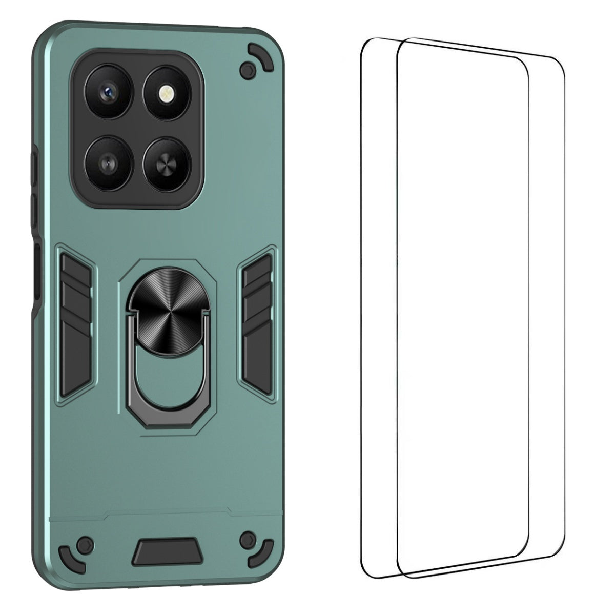WANLONFENG for Honor 400 Smart 4G / Honor X7d 4G / Honor 400 Smart 5G YS Series Case Kickstand Shockproof PC TPU Phone Cover with 2Pcs Tempered Glass Film