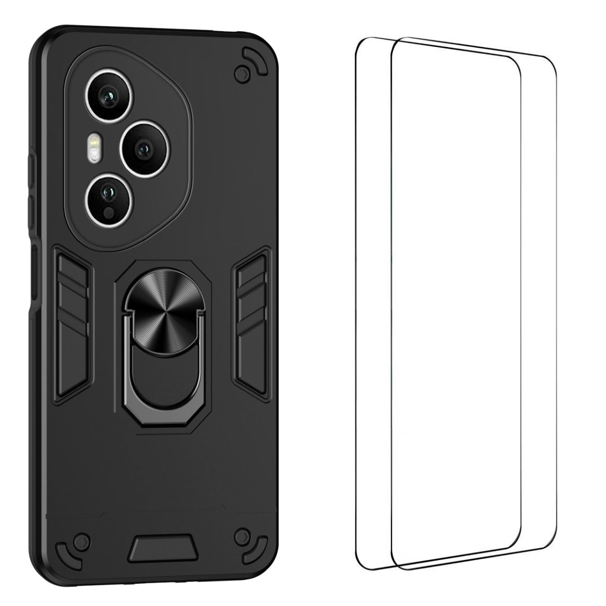 WANLONFENG for Honor 400 Pro 5G (Global) YS Series Case Kicktand Shockproof PC TPU Phone Cover with 2Pcs Tempered Glass Film