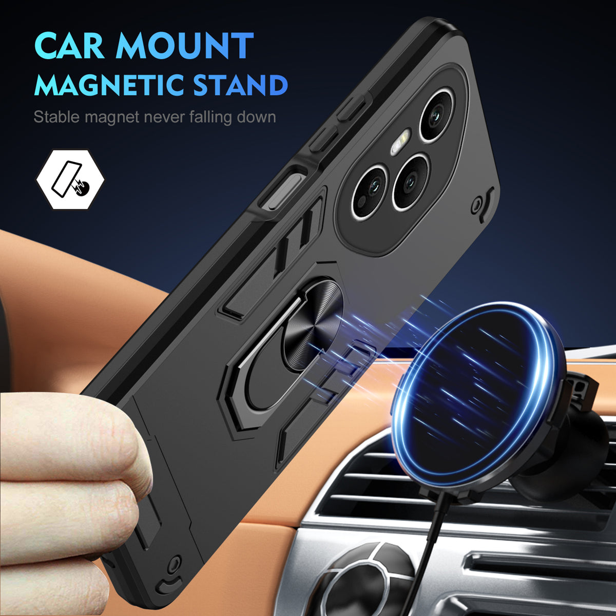 WANLONFENG for Honor 400 Pro 5G (Global) YS Series Case Kicktand Shockproof PC TPU Phone Cover with 2Pcs Tempered Glass Film