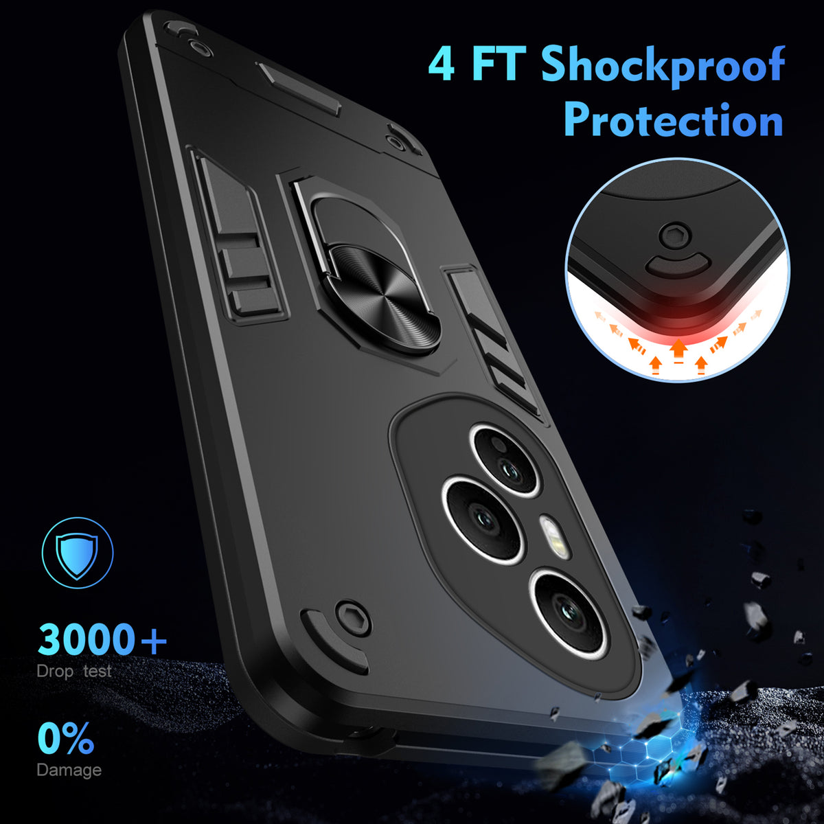 WANLONFENG for Honor 400 Pro 5G (Global) YS Series Case Kicktand Shockproof PC TPU Phone Cover with 2Pcs Tempered Glass Film