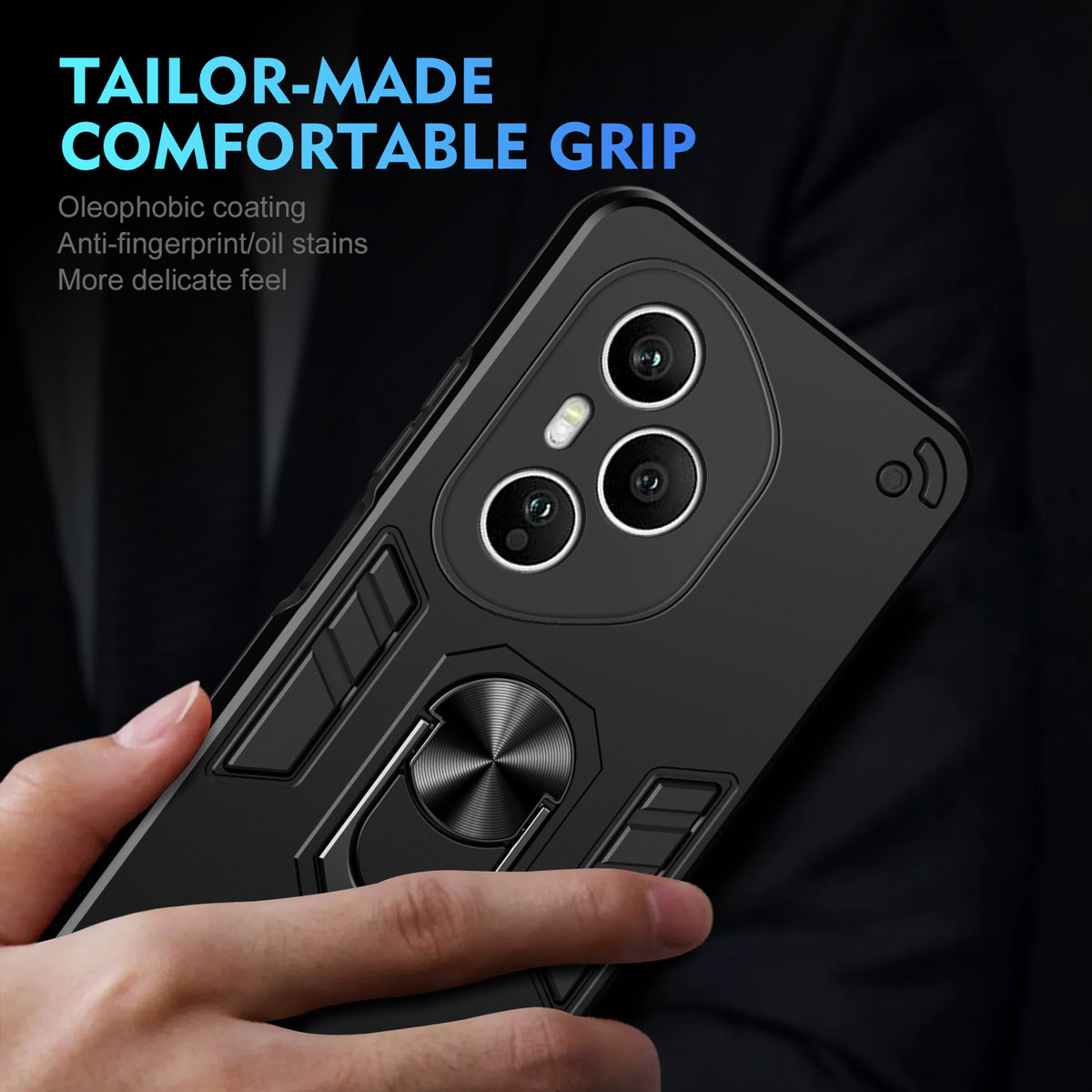 WANLONFENG for Honor 400 Pro 5G (Global) YS Series Case Kicktand Shockproof PC TPU Phone Cover with 2Pcs Tempered Glass Film