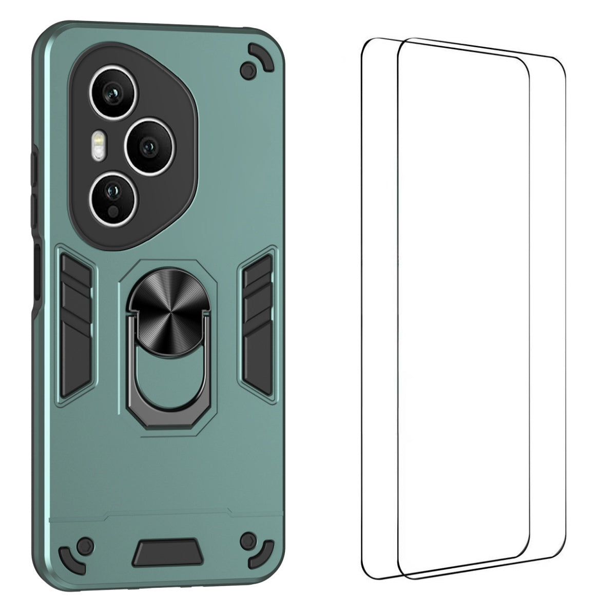 WANLONFENG for Honor 400 Pro 5G (Global) YS Series Case Kicktand Shockproof PC TPU Phone Cover with 2Pcs Tempered Glass Film
