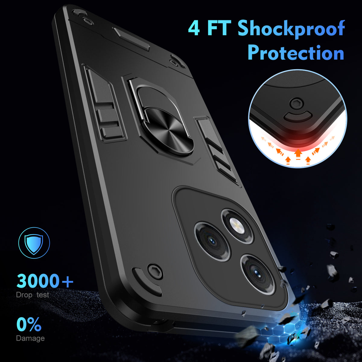 WANLONFENG til Honor 400 Lite 5G YS Series Cover Kickstand Stødsikker PC TPU Telefoncover med 2 stk. Hærdet Glasfilm