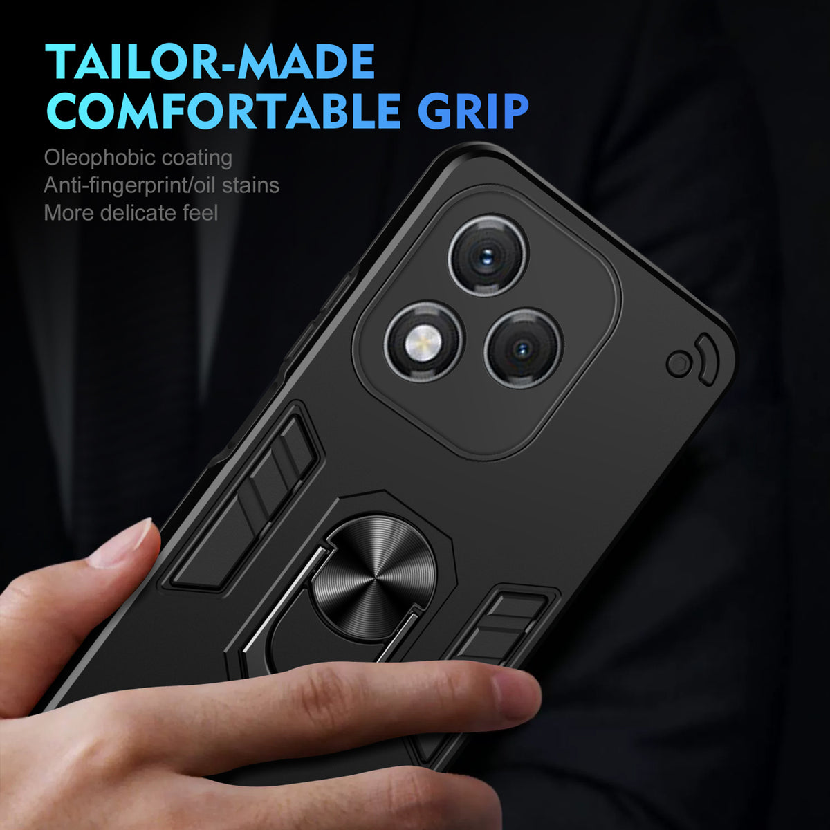 WANLONFENG til Honor 400 Lite 5G YS Series Cover Kickstand Stødsikker PC TPU Telefoncover med 2 stk. Hærdet Glasfilm