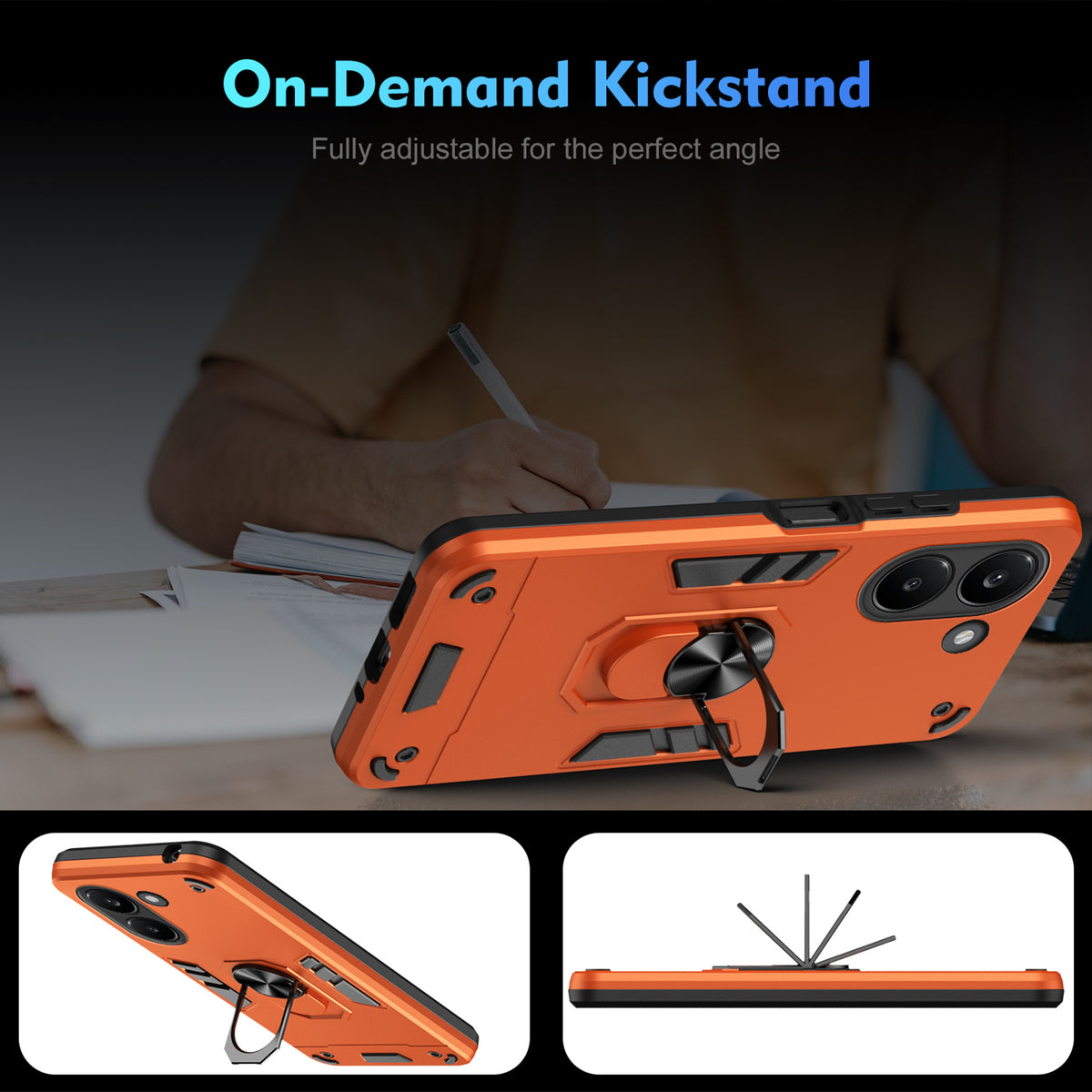 WANLONFENG for Xiaomi Redmi Turbo 5 5G / Xiaomi Poco X8 Pro 5G YS Series Case Kicktand Shockproof PC TPU Phone Cover with 2Pcs Tempered Glass Film