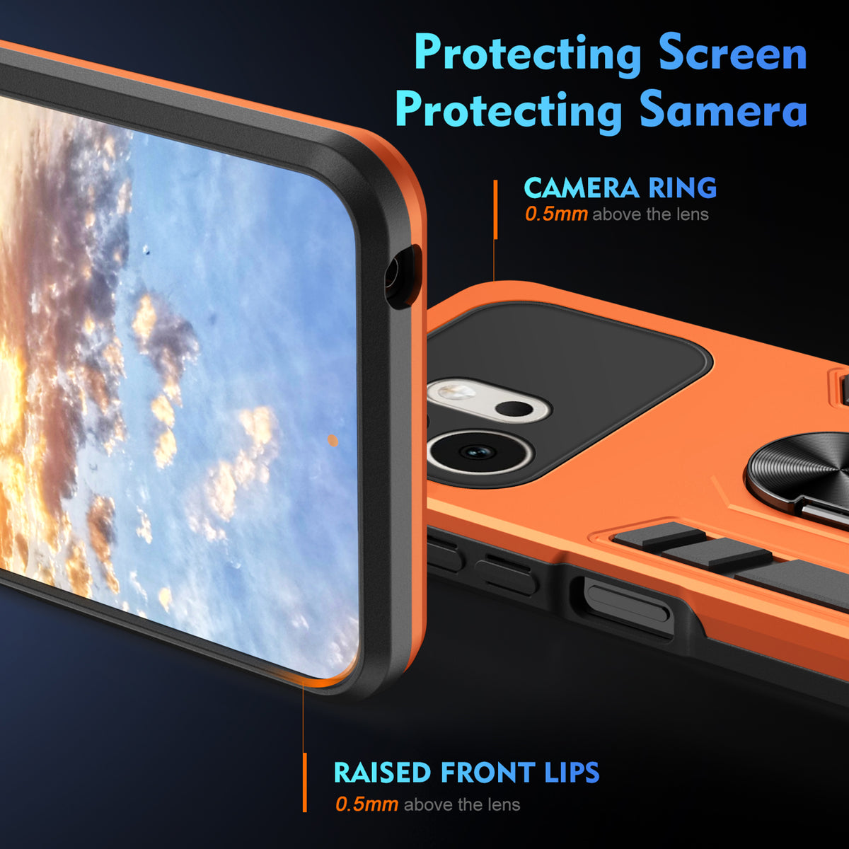 WANLONFENG för Honor 600 5G YS-seriens skal, stötsäkert PC TPU-mobilskal med 2 st. härdat glasfilm