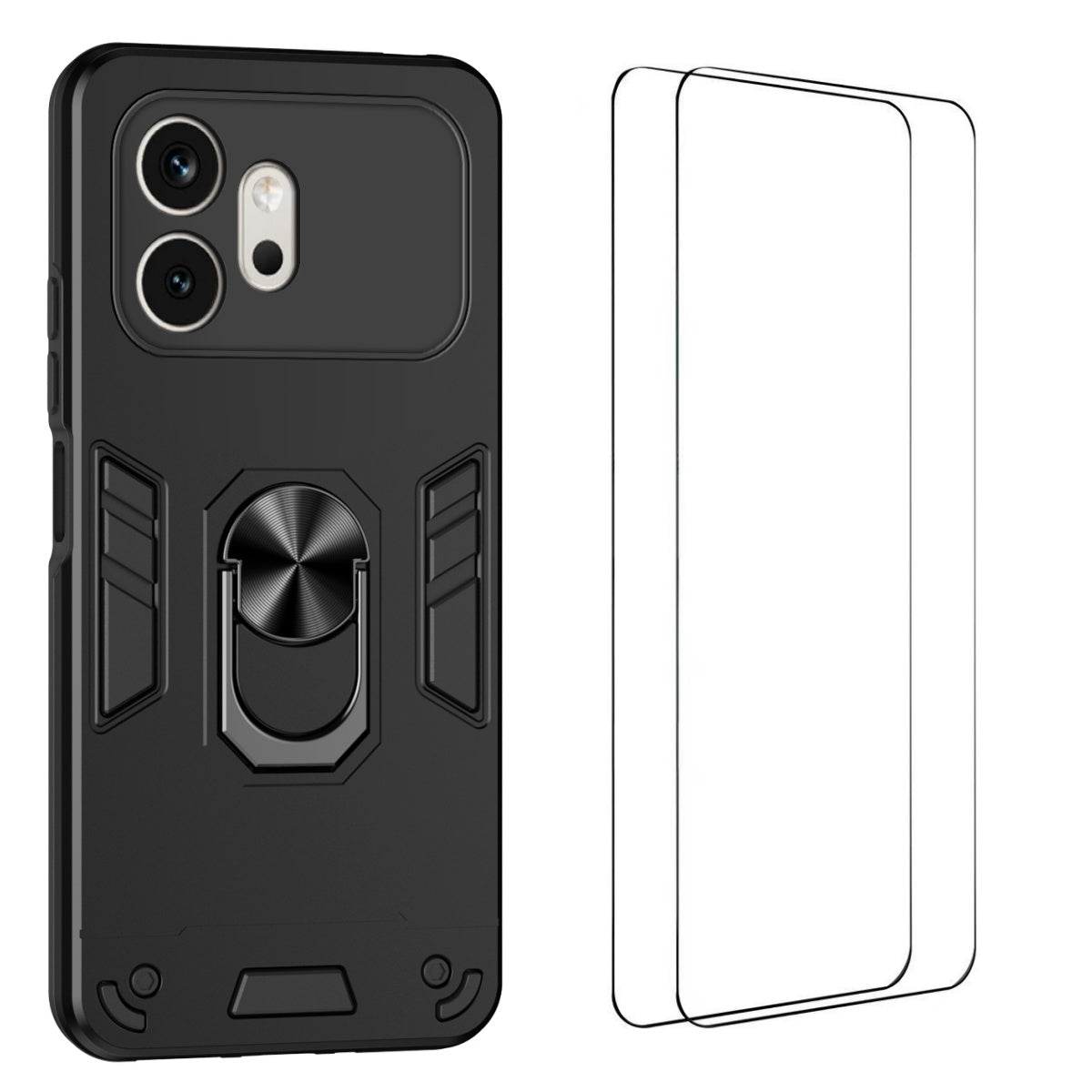 WANLONFENG för Honor 600 5G YS-seriens skal, stötsäkert PC TPU-mobilskal med 2 st. härdat glasfilm