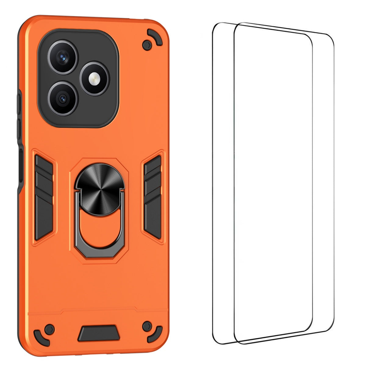 WANLONFENG for Honor X8d 4G YS Series Case Kickstand Shockproof PC TPU Phone Cover with 2Pcs Tempered Glass Film