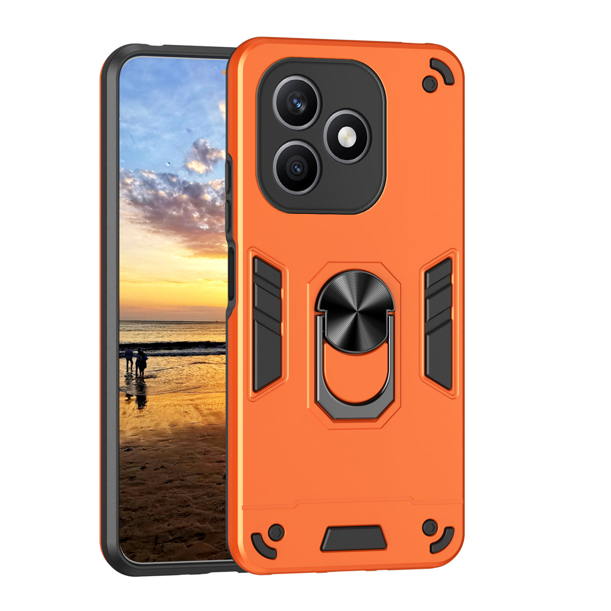 WANLONFENG for Honor X8d 4G YS Series Case Kickstand Shockproof PC TPU Phone Cover with 2Pcs Tempered Glass Film