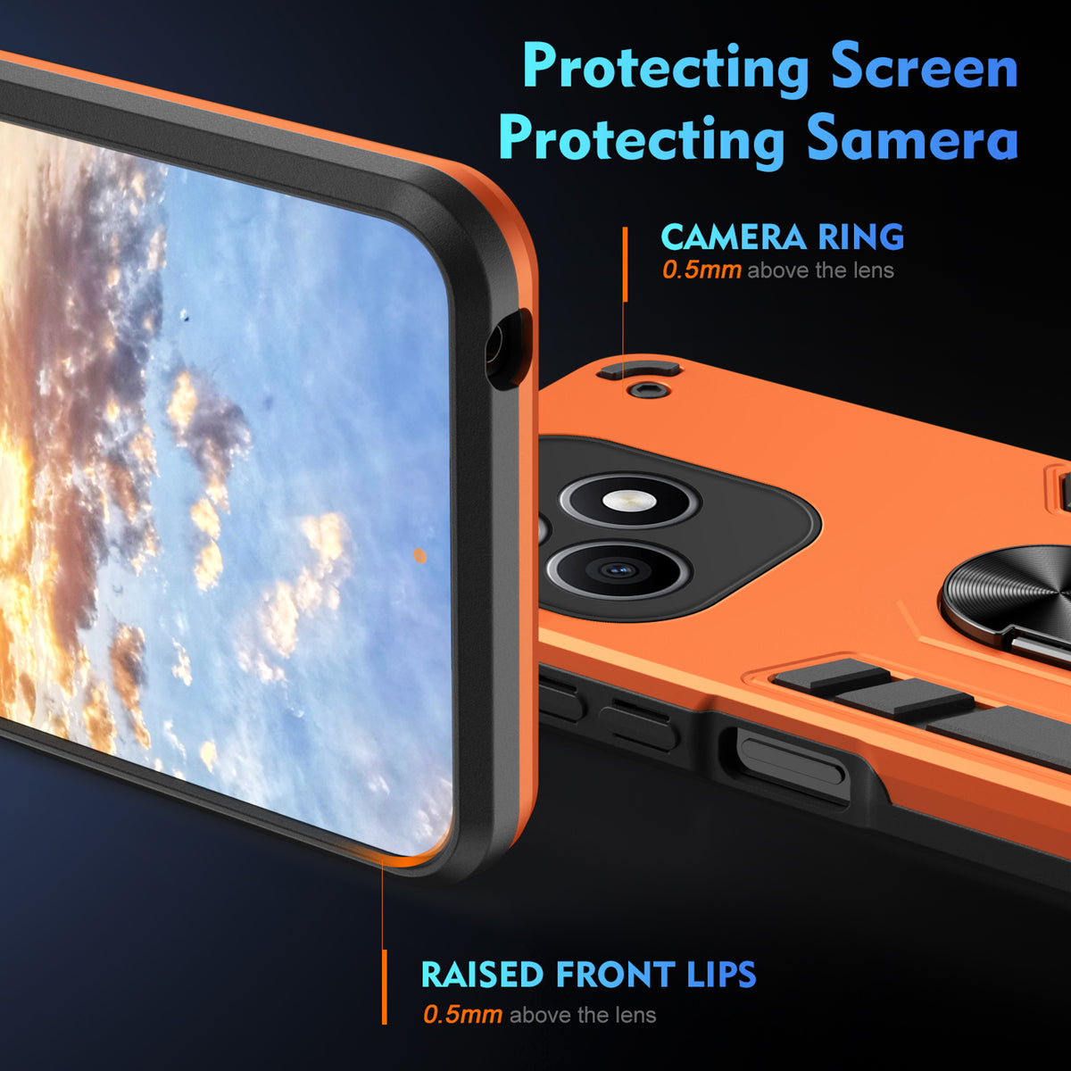 WANLONFENG for Honor X8d 4G YS Series Case Kickstand Shockproof PC TPU Phone Cover with 2Pcs Tempered Glass Film