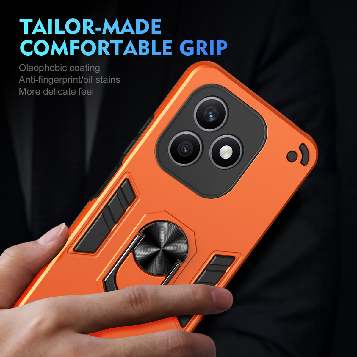 WANLONFENG for Honor X8d 4G YS Series Case Kickstand Shockproof PC TPU Phone Cover with 2Pcs Tempered Glass Film