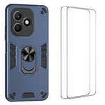 WANLONFENG for Honor X8d 4G YS Series Case Kickstand Shockproof PC TPU Phone Cover with 2Pcs Tempered Glass Film
