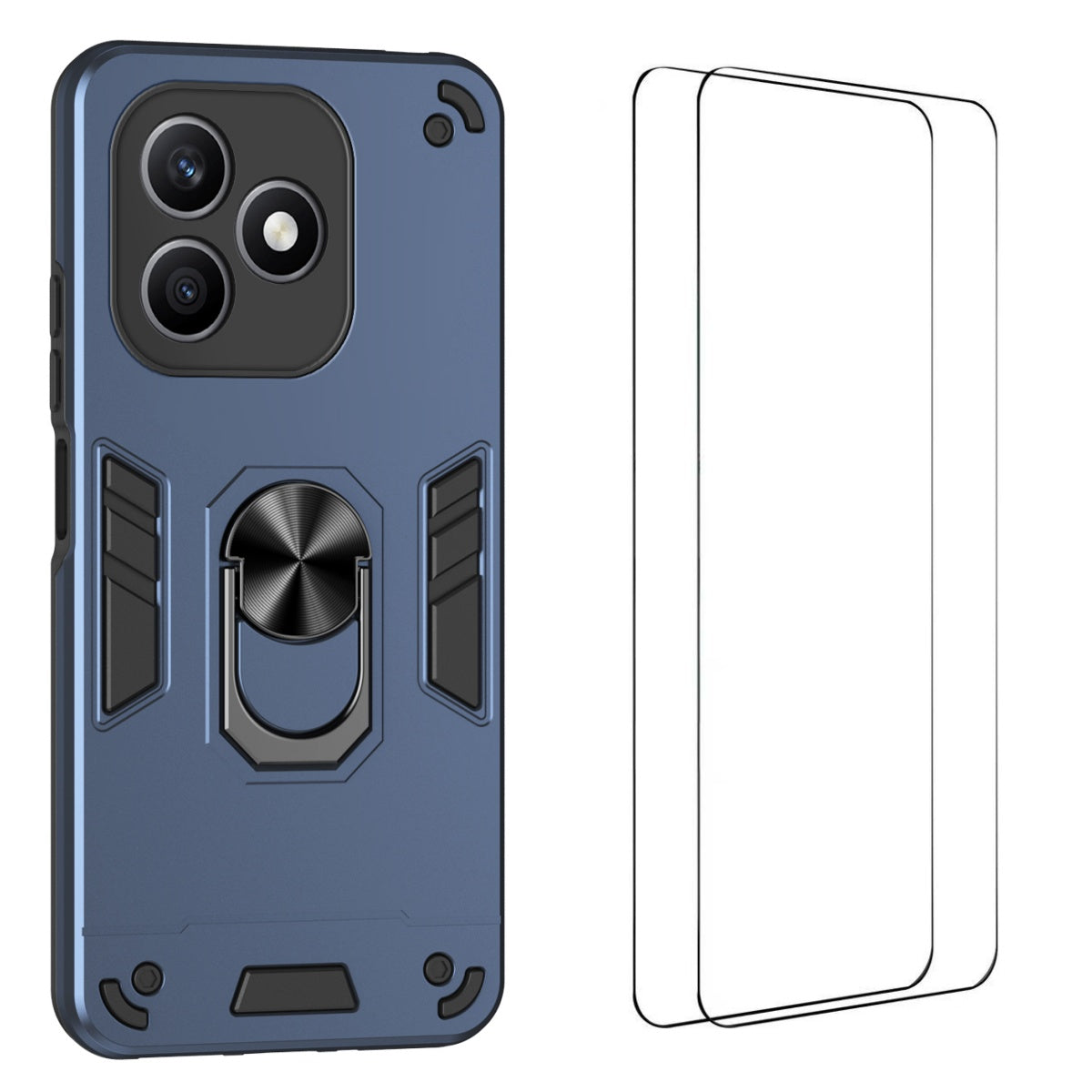 WANLONFENG for Honor X8d 4G YS Series Case Kickstand Shockproof PC TPU Phone Cover with 2Pcs Tempered Glass Film