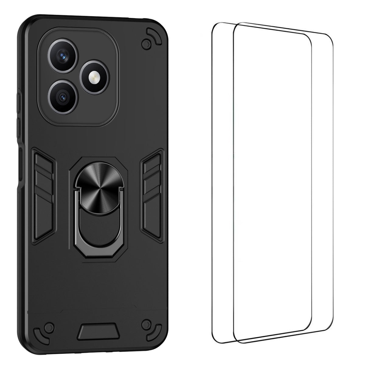 WANLONFENG for Honor X8d 4G YS Series Case Kickstand Shockproof PC TPU Phone Cover with 2Pcs Tempered Glass Film