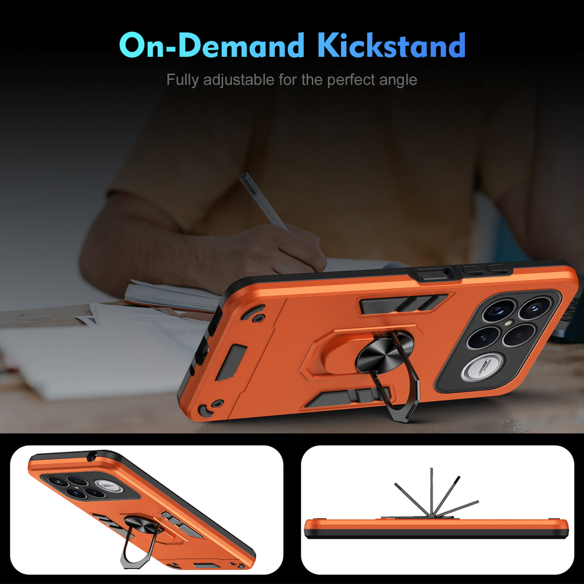 WANLONFENG for Xiaomi Poco F8 Ultra / Xiaomi Redmi K90 Pro Max 5G YS Series Case Kicktand Shockproof PC TPU Phone Cover with 2Pcs Tempered Glass Film