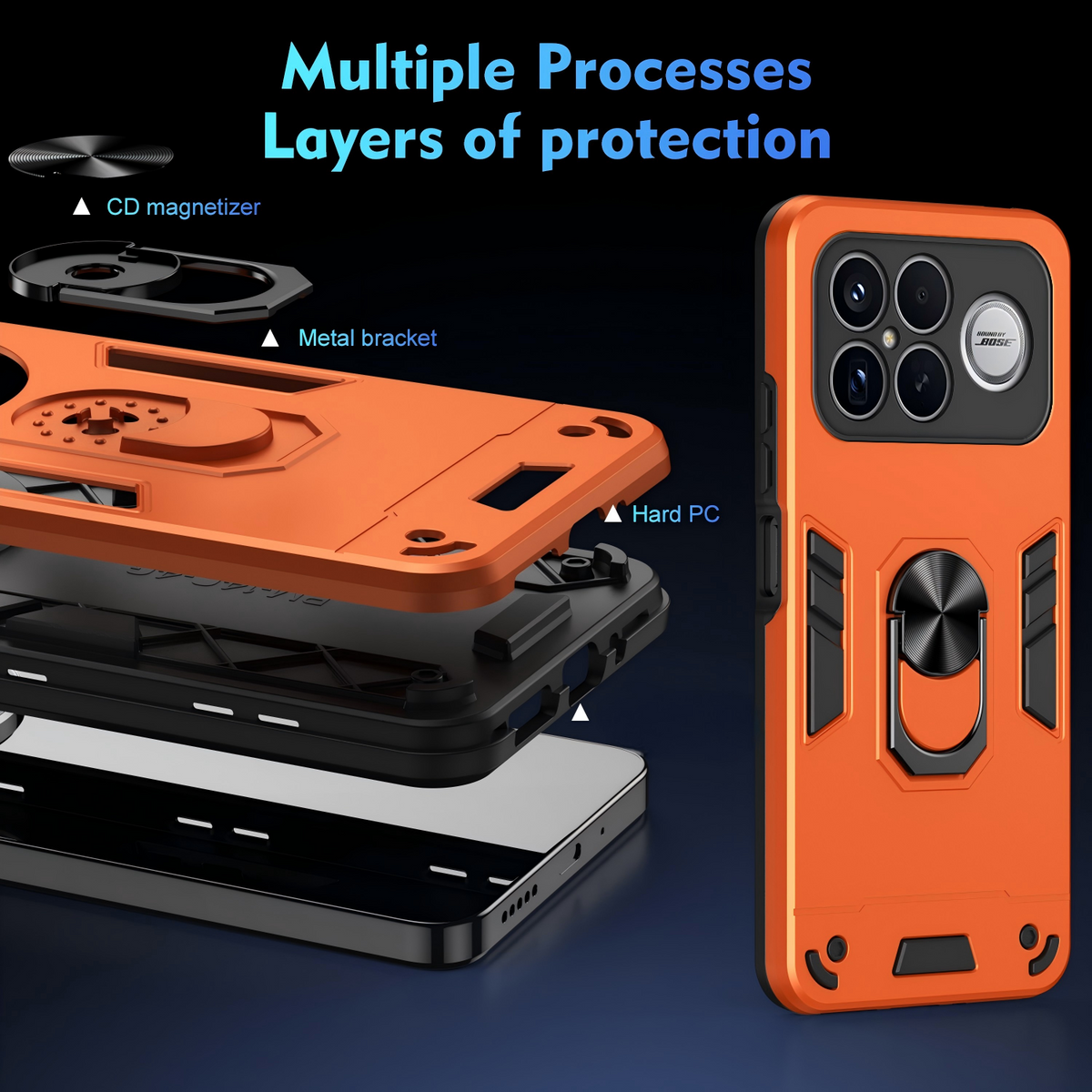 WANLONFENG for Xiaomi Poco F8 Ultra / Xiaomi Redmi K90 Pro Max 5G YS Series Case Kicktand Shockproof PC TPU Phone Cover with 2Pcs Tempered Glass Film