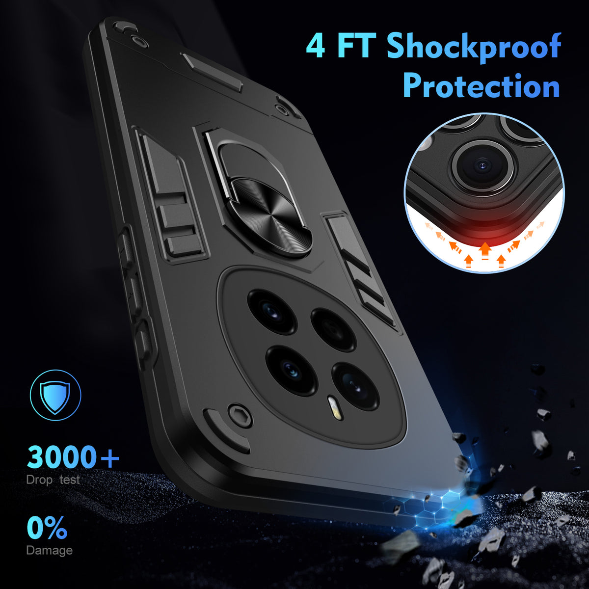 WANLONFENG for Honor Magic7 5G YS Series Case Kicktand Shockproof PC TPU Phone Cover with 2Pcs Tempered Glass Film