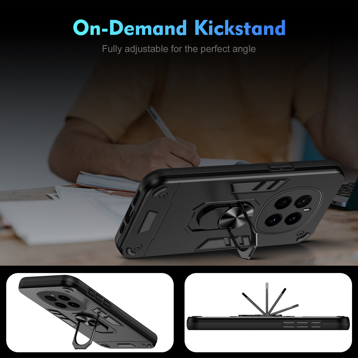WANLONFENG for Honor Magic7 5G YS Series Case Kicktand Shockproof PC TPU Phone Cover with 2Pcs Tempered Glass Film