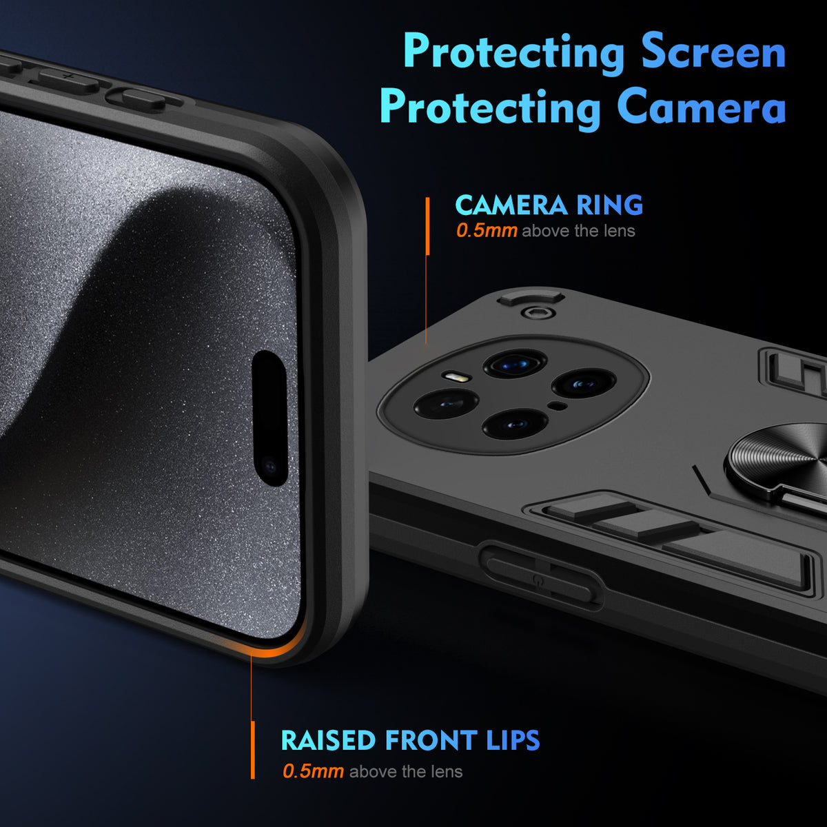WANLONFENG for Honor Magic7 Pro 5G YS Series Case Kicktand Shockproof PC TPU Phone Cover with 2Pcs Tempered Glass Film