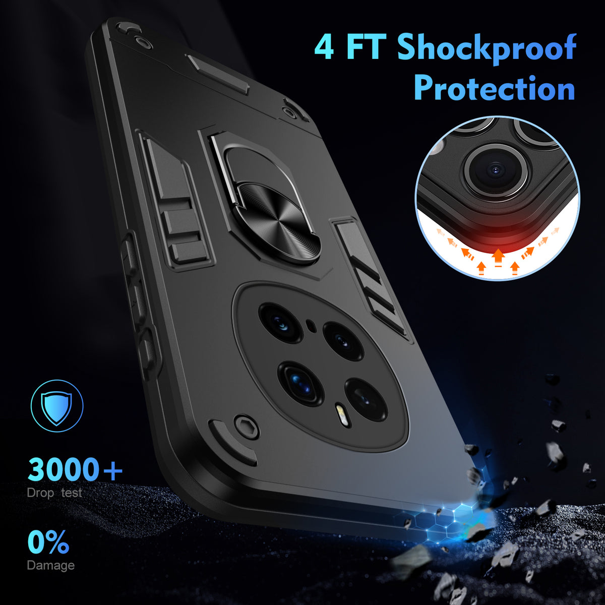WANLONFENG for Honor Magic7 Pro 5G YS Series Case Kicktand Shockproof PC TPU Phone Cover with 2Pcs Tempered Glass Film