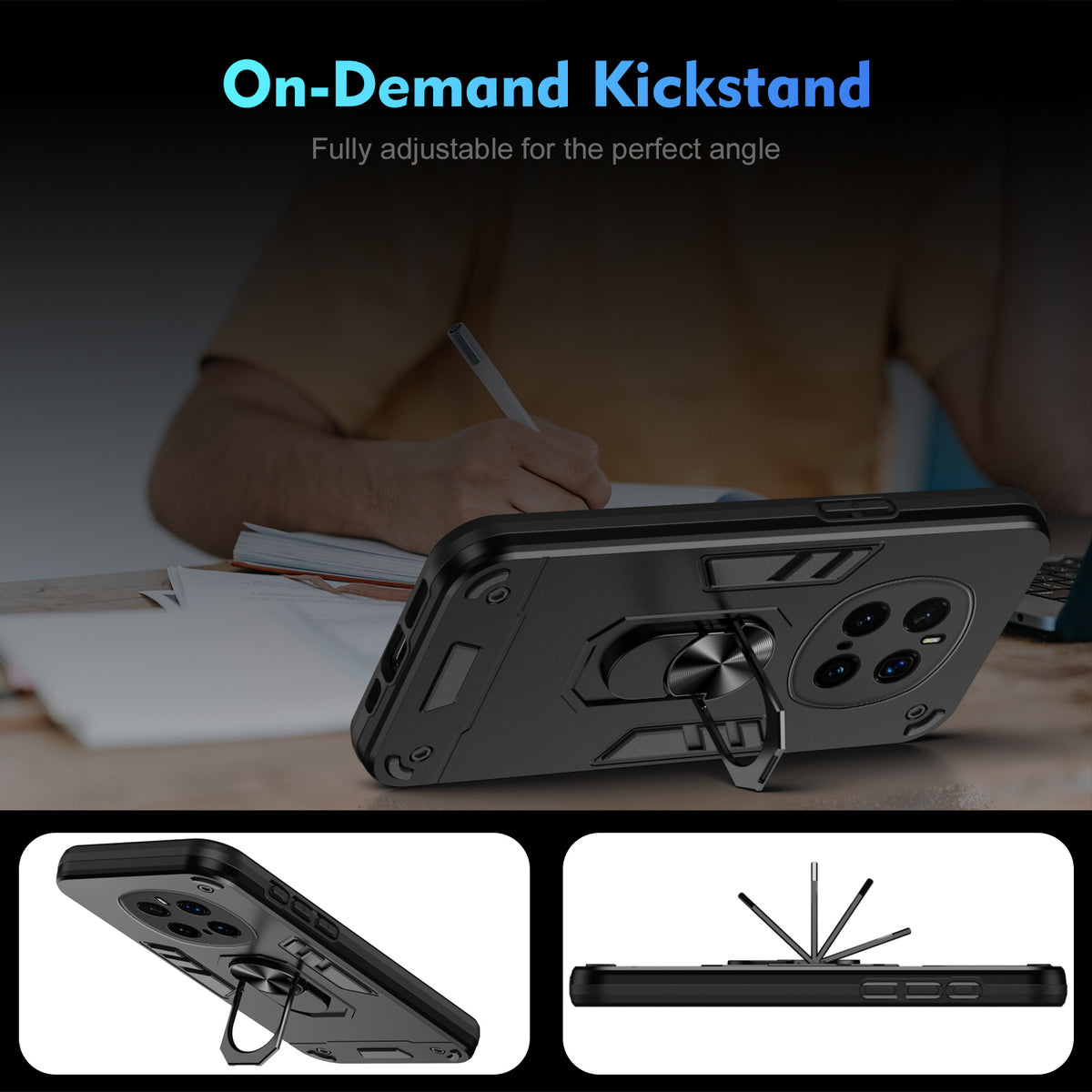 WANLONFENG for Honor Magic7 Pro 5G YS Series Case Kicktand Shockproof PC TPU Phone Cover with 2Pcs Tempered Glass Film