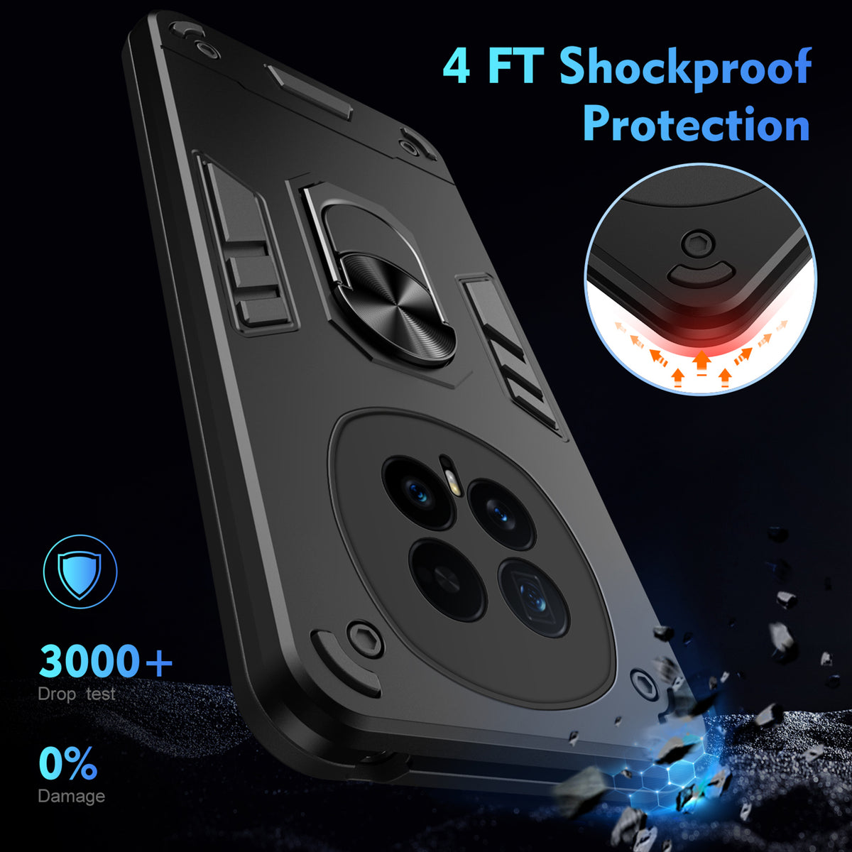WANLONFENG for Honor Magic8 5G YS Series Case Kicktand Shockproof PC TPU Phone Cover with 2Pcs Tempered Glass Film