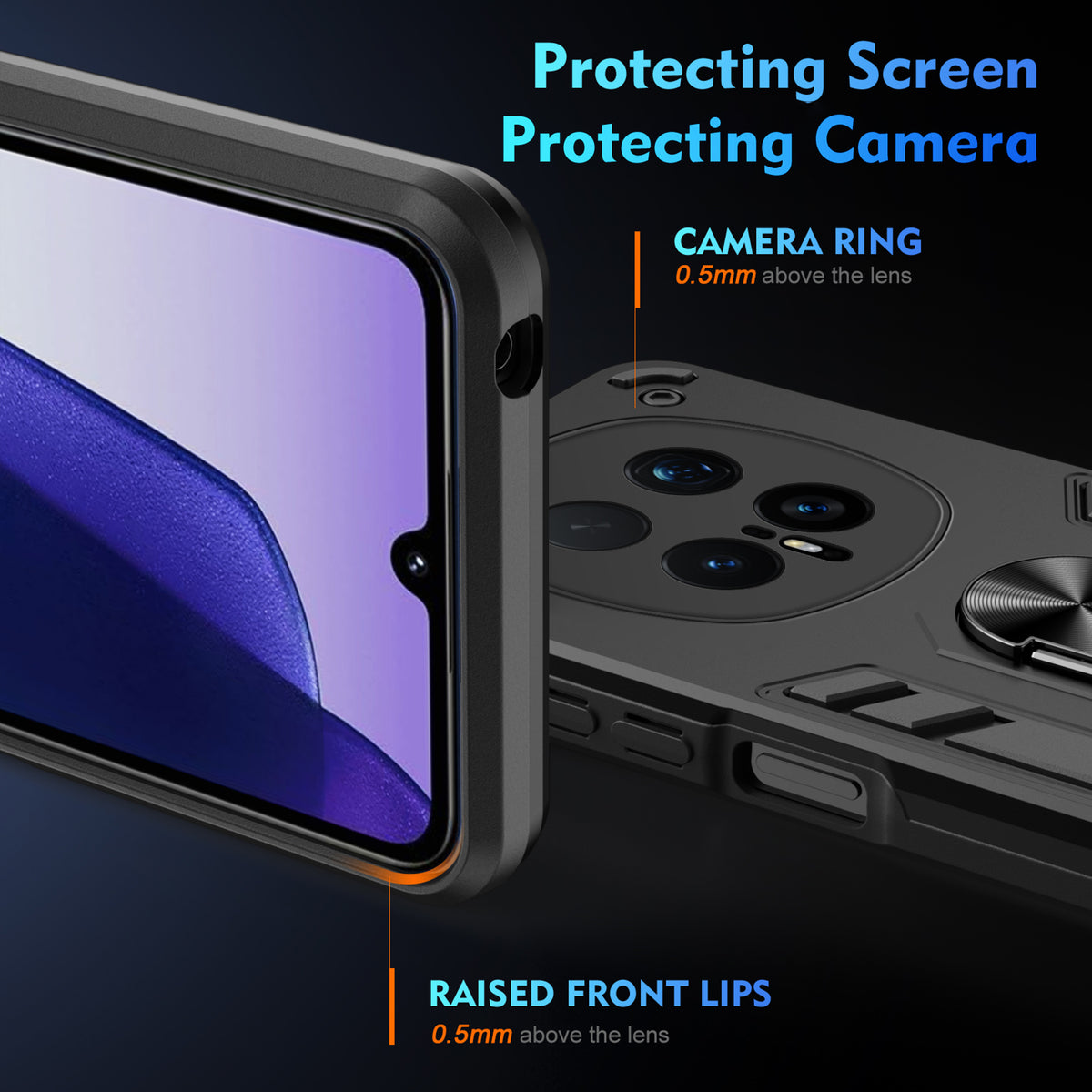WANLONFENG for Honor Magic8 Pro 5G YS Series Case Kicktand Shockproof PC TPU Phone Cover with 2Pcs Tempered Glass Film