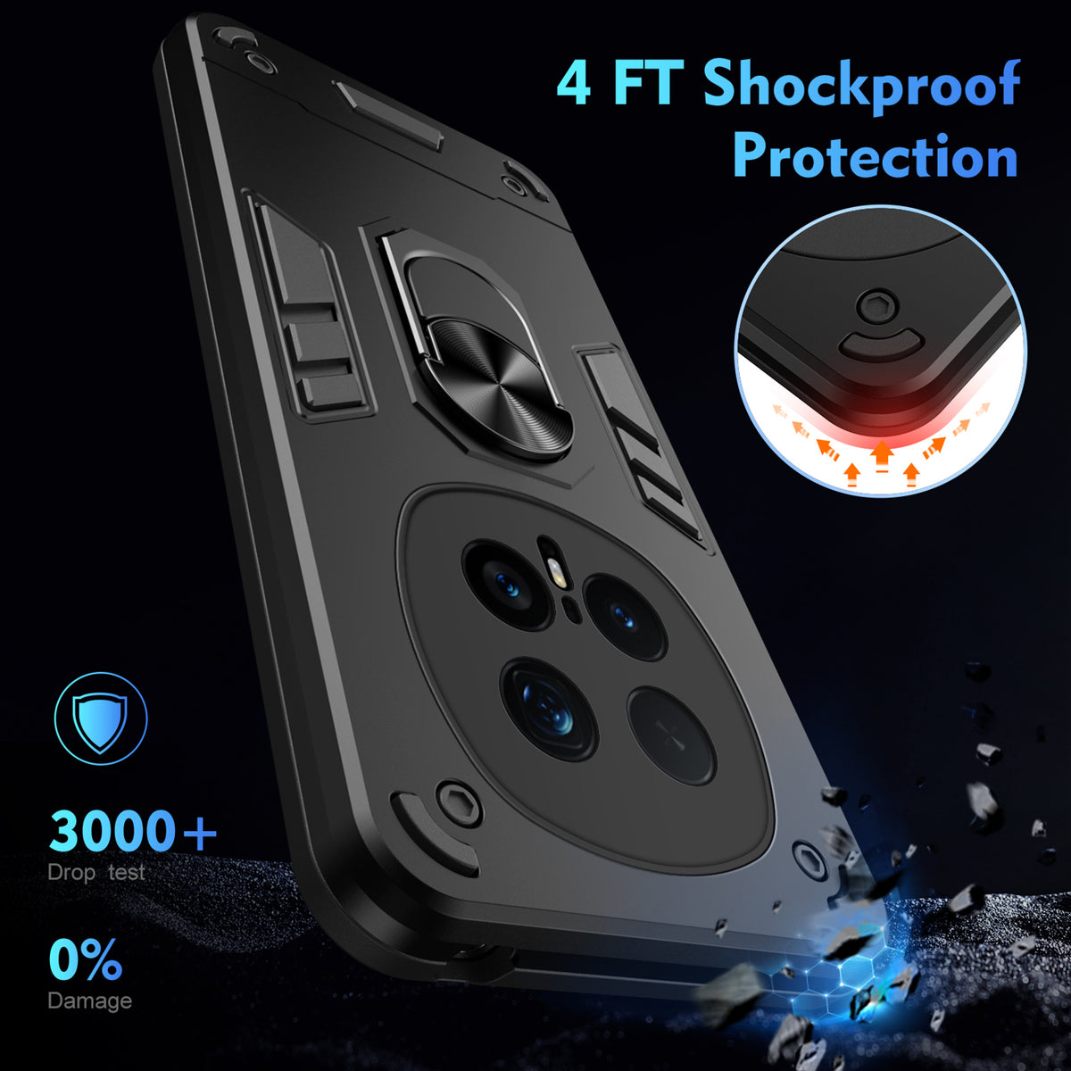 WANLONFENG for Honor Magic8 Pro 5G YS Series Case Kicktand Shockproof PC TPU Phone Cover with 2Pcs Tempered Glass Film